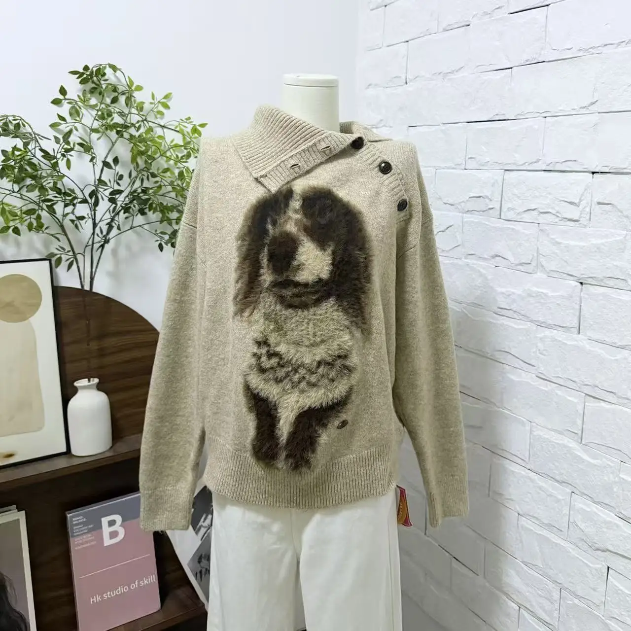 Knitted sweater pullover sweater for women 2025 autumn puppy retro loose lazy style sweater