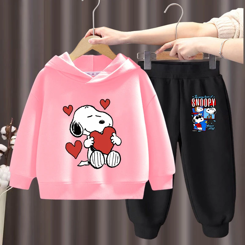 

Snoopys Girl Kids Hoodie Sweatshirt Pants Snoopys Anime Cartoon Autumn Winter Warm Clothes Cute Dog Jacket 2PCs Set Child's Gift