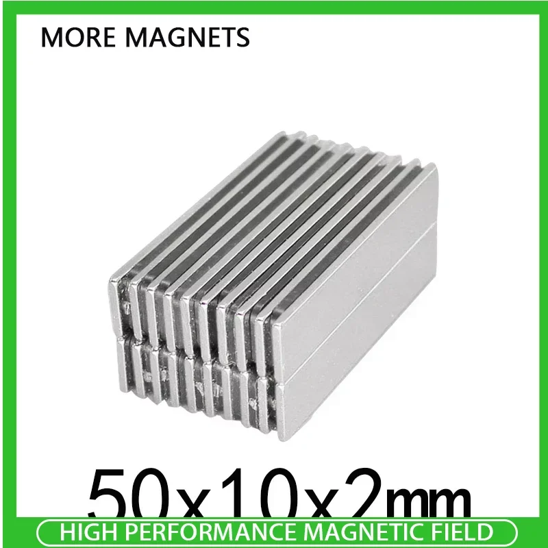 

2/5/10/20/50pcs 50x10x2mm NdFeB Strong Rare Earth Magnet Block Rectangular Neodymium Magnets N35 Strip Magnetic