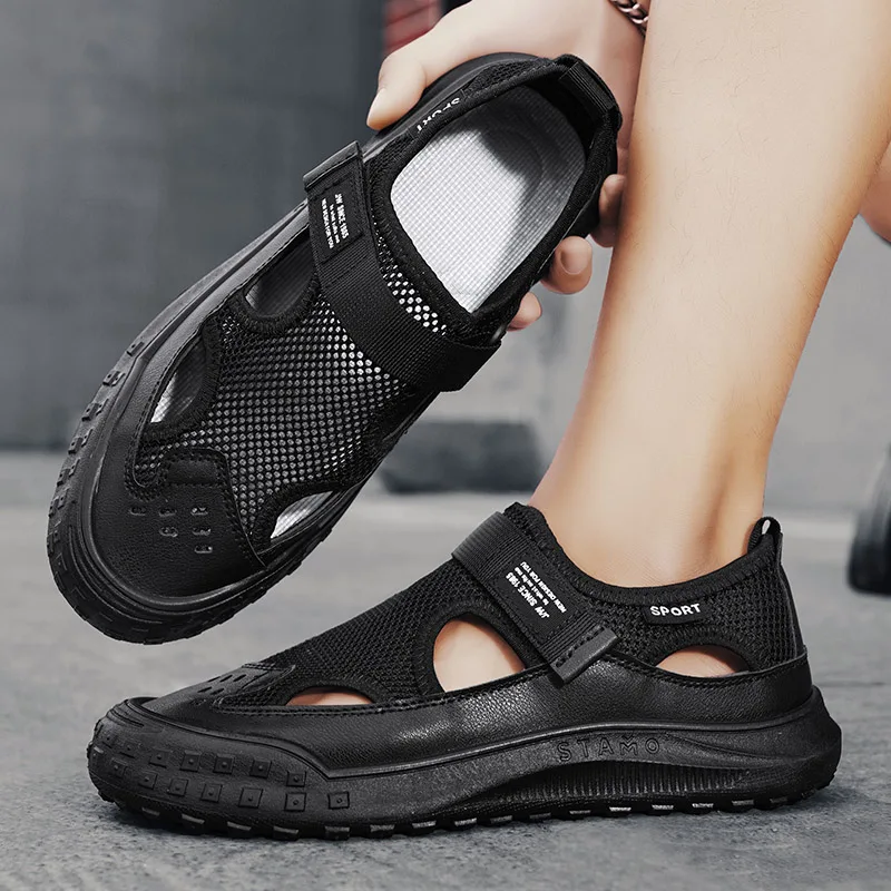 Hollow Mesh Hole Shoes for Men, Breathable Summer Water Wading Upstream Shoes, Soft Soled Outdoor Sports Beach Sandals for Men