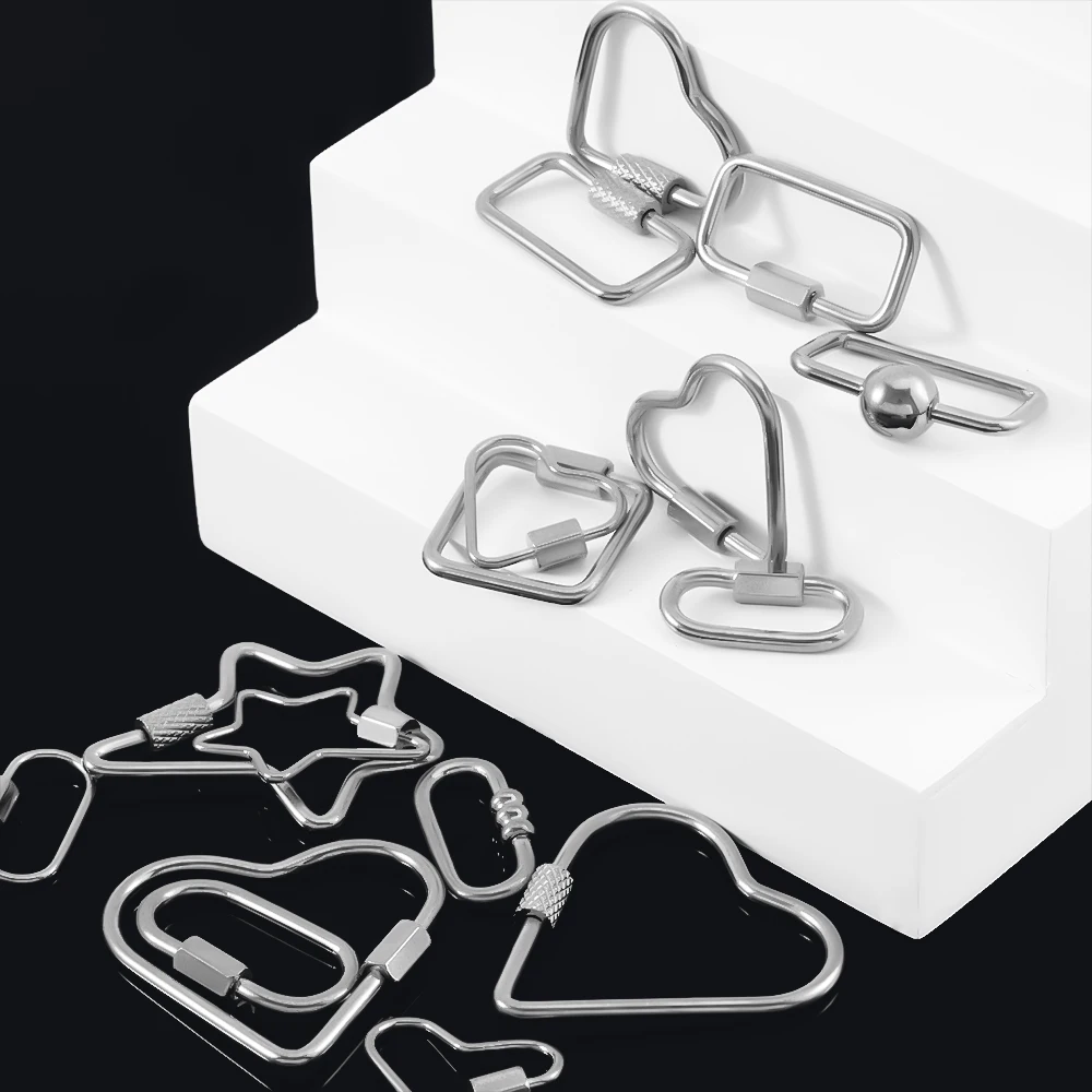 5 stücke Edelstahl D Oval Herz Form Locking Karabiner Schraube Clip Link Haken Für DIY Schlüsselbund Halter Halskette Schmuck Machen – Detail 6