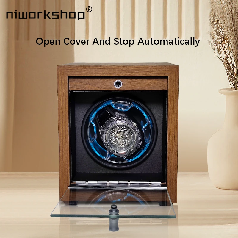 Niworkshop Watch Winder For Automatic Watches,1 Slot Luxury Wood Watches Box with Quiet Motor & LED Atmosphere Lamp