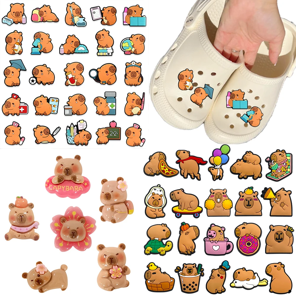 Hot Sales 6-100Pcs Cartoon Cute Capybara Series PVC Shoe Charms Accessories DIY Detachable Waterproof PVC Shoe Decorations Gifts