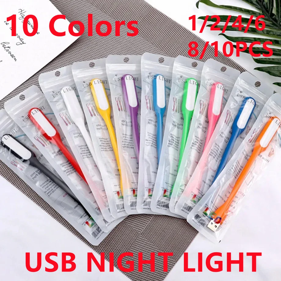 10PCS 10 Colors USB 5V LED Reading Lamp Mini Foldable Book Light Camping Night Light Table Lamps Power Bank PC Notebook Laptop