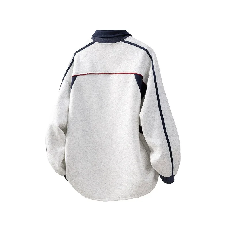 2025 Contrast Paneled Hip Hop Sweatshirts for Men Stylish Street Menswear Lapel Collar Long Sleeve Sweatshirt Casual Pullover