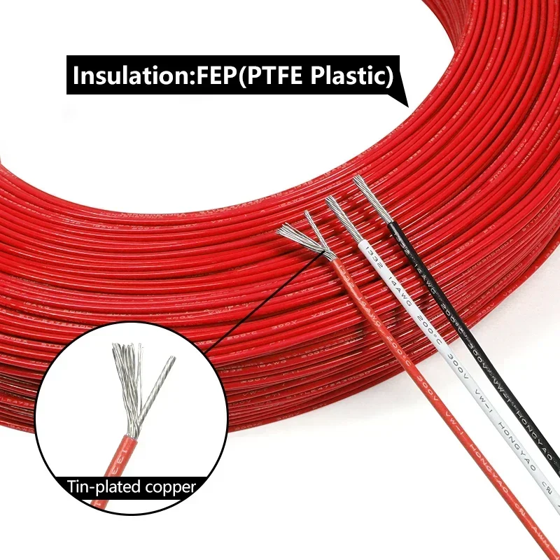 2/5/10m UL1332 PTFE Wire High Temperature 300V AWG 30 28 26 24 22 20 18 16 14  FEP Insulated Tinned Copper Cable for 3D Printer