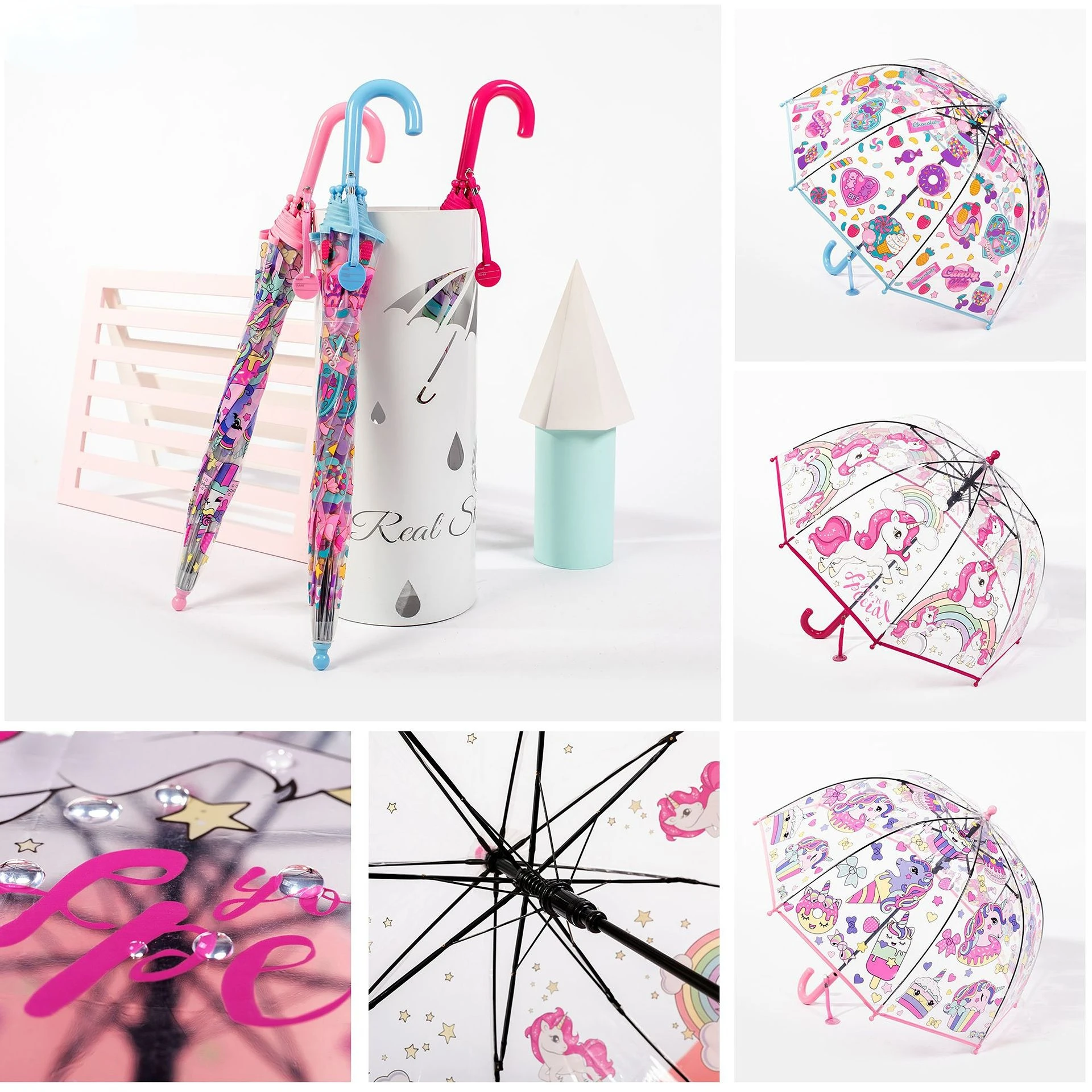 Przezroczysty wodoodporny parasol anime dla dzieci, Kawaii, jednorożec, zwierzęcy, uroczy, kreskówka, alpaka, mała dziewczynka, kobieta