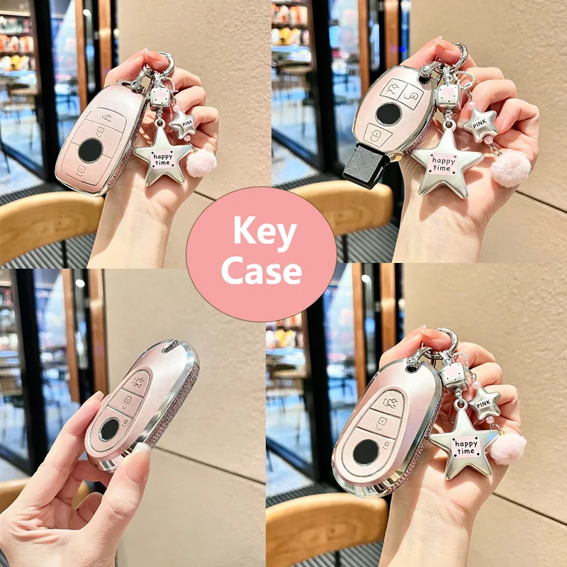 

Side Diamonds for Mercedes Benz C E Class GLC GLA GLB GLS A200 C200 Remote Car Key Case Cover Fob Holder Keychain Accessories