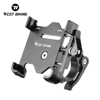 WEST BIKING Mobile Phone Support Double Quick Release Aluminum Alloy Bike Phone Stem Mount Cycling Electric Scooter Phone Holder