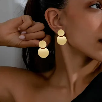 Pair of Women's Simple Size 2 Metal Glossy round Pendant Drop Earrings Classic Minimalist Geometric round Earrings