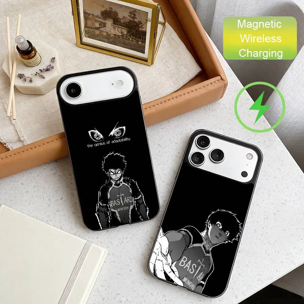 

B-Blue Lock Soccer Fight Phone Case For iPhone17,16,15,14,13,12,11 Plus,For Magnetic Wireless Charge Cover