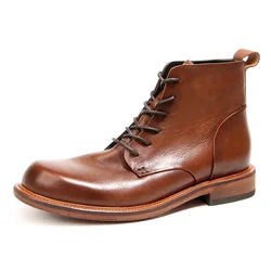Handmade Men Ankle Boots Retro High Quality Shoes Men's Leather Boots