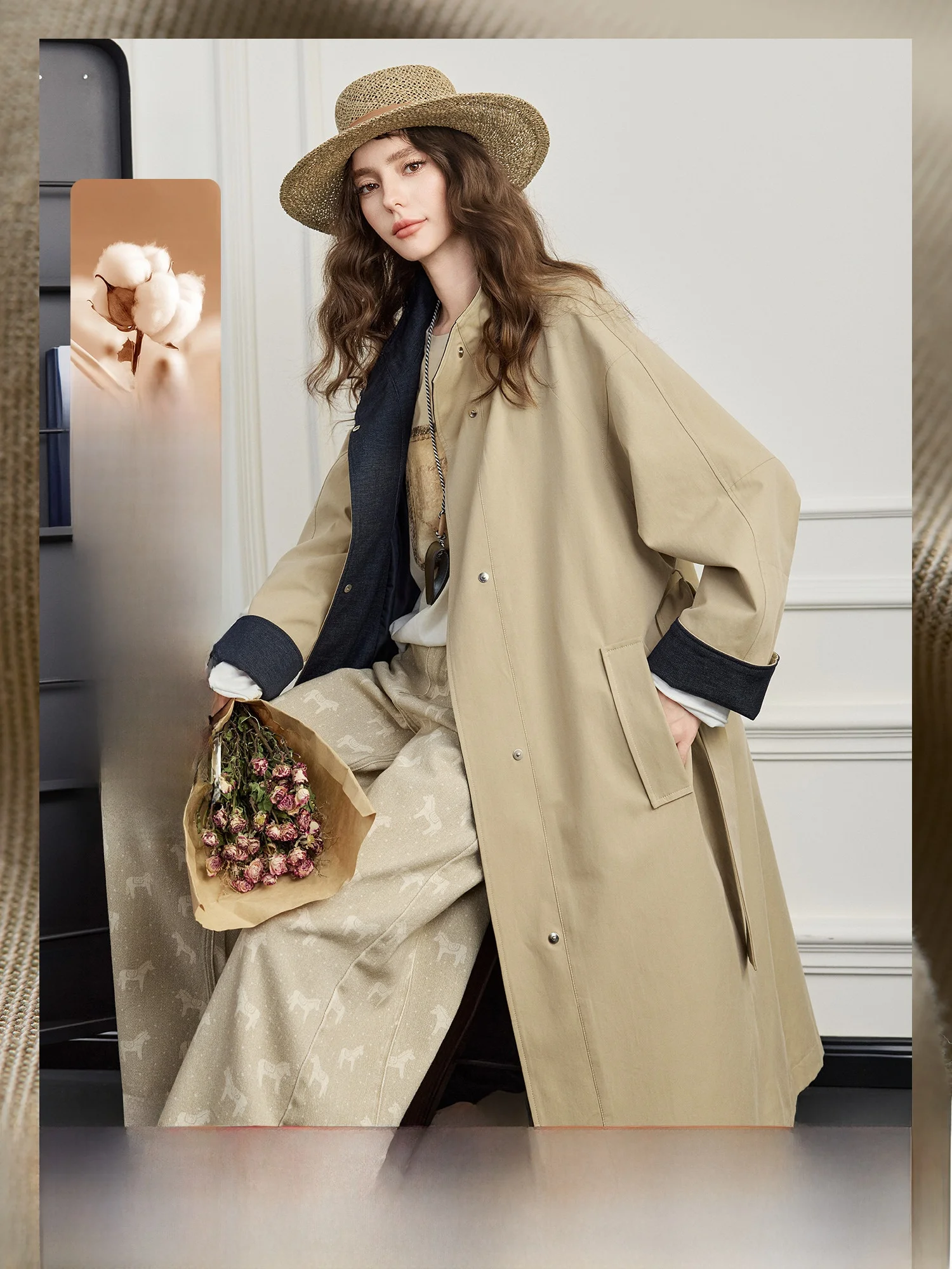 

Женское пальто Orenburg Sle из длинного вельветового хлопка с воротником-стойкой, весна 2026, модная верхняя одежда, простой свободный крой, удобное для повседневной носки