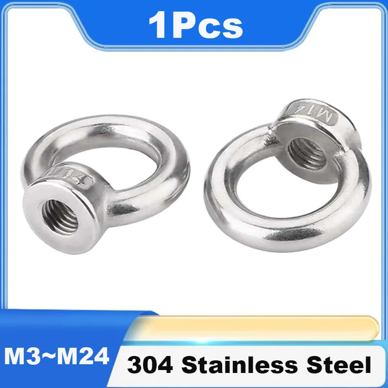 Eye Bolt Nuts 304Stainless Steel Lifting Eye Nut Lifting Ring Screw Hoist Loop Hooking Ring Hole for Cable Rope Rigging Fastener