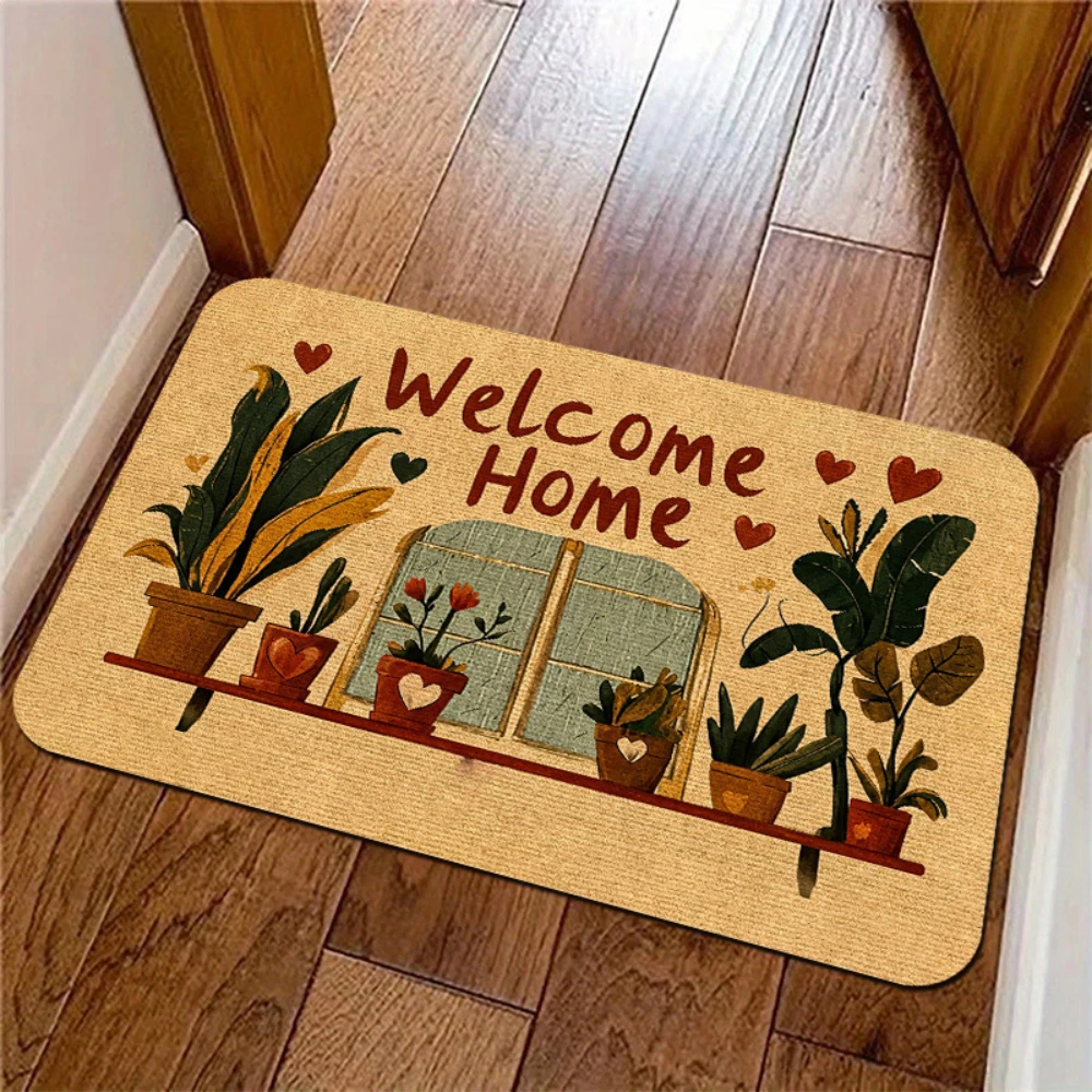 Welcome Home Potted Plant Print Doormat entryway front porch indoor hallway home decor modern Warm Daily Decor Mat