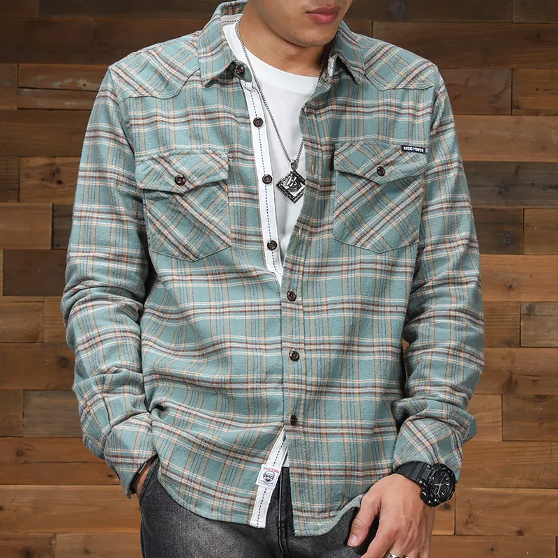 Plaid Shirt Men \'s Long Sleeve Korean Style Loose Coat Spring and Autumn Plaid Top