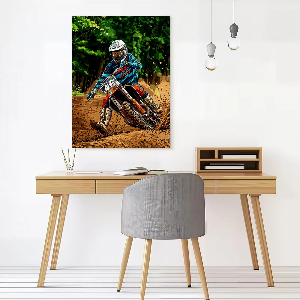 Motocross Rider in Action Printed Canvas Wall Art Customizable Paintings Poster Perfect Gift for Living Room Interior Decoration