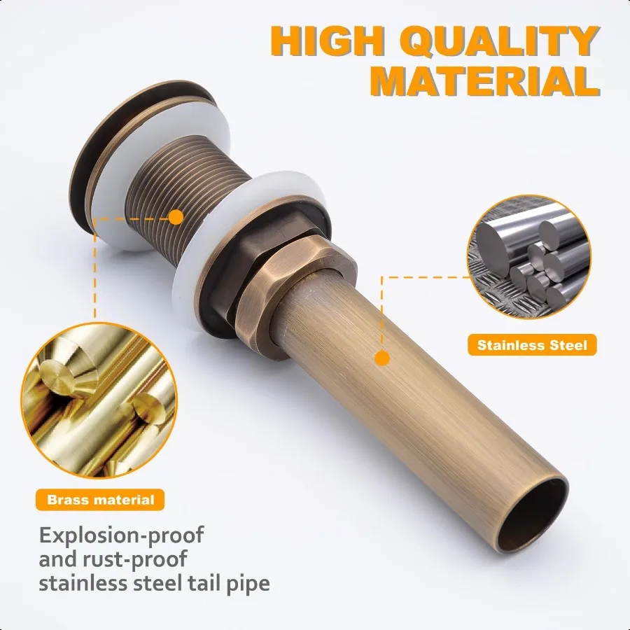 Слив для раковины Beelee, выдвижной слив с переливом для раковин без перелива, античная латунь, отделка BLDW9440A