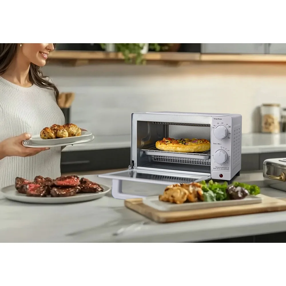 4-Scheiben-Toaster, Arbeitsplatte mit 3 Einstellungen, Backständer, Pfanne, kompaktes Design, leicht zu reinigen, 1050 W Quarzheizung, perfekter Toast