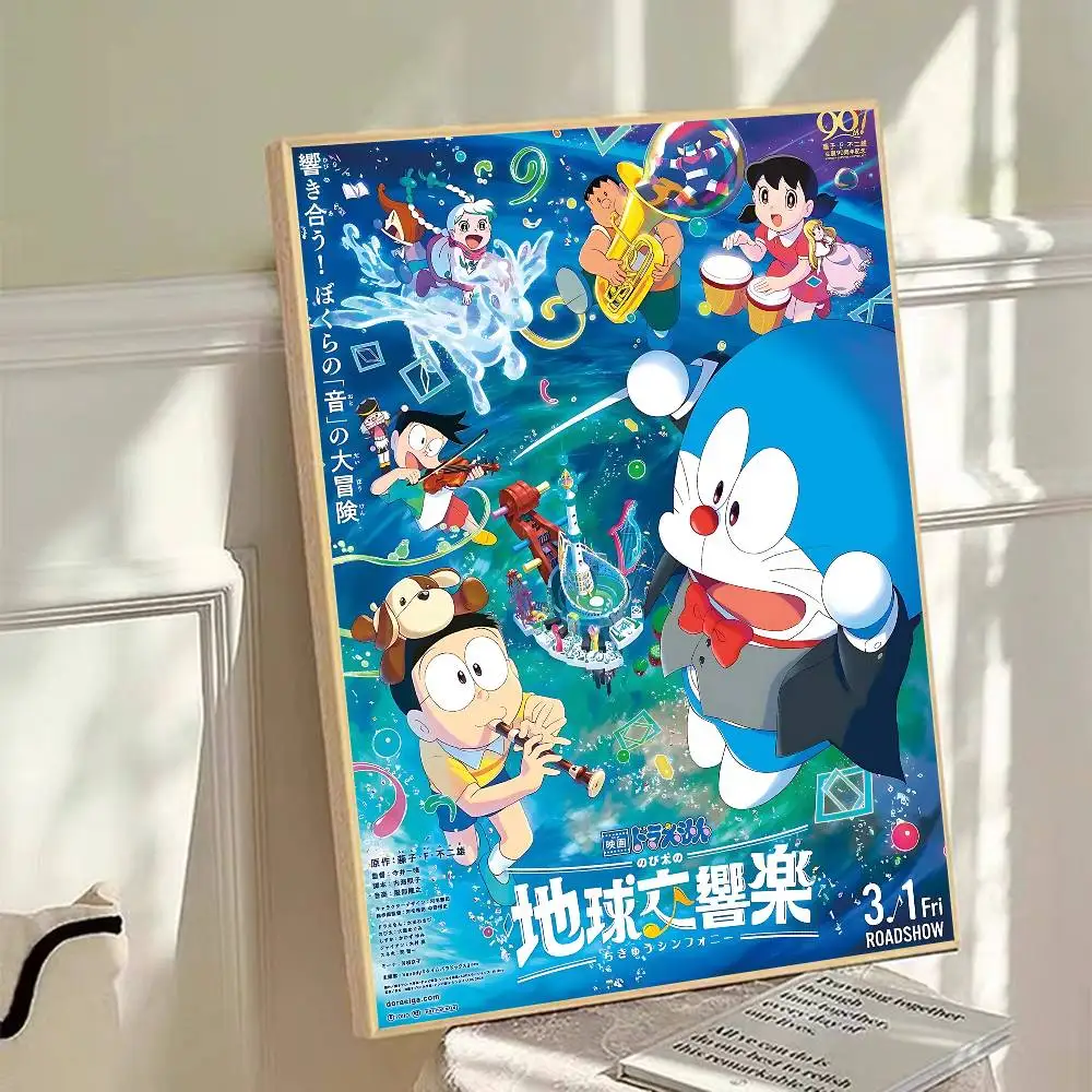 Póster clásico de anime Doraemon en lienzo, pegatina artística de papel impermeable y adhesiva para decoración de habitaciones Kawaii, cafeterías y bares