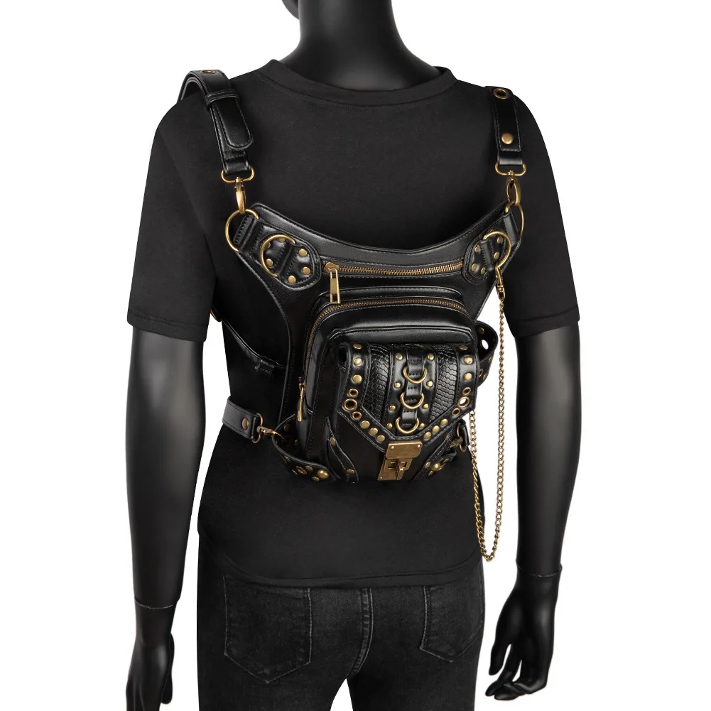 

Women Gothic Motorcycle Waist Leg Hip Belt Medieval Steampunk Black Waist Bag Fanny Packs Pack