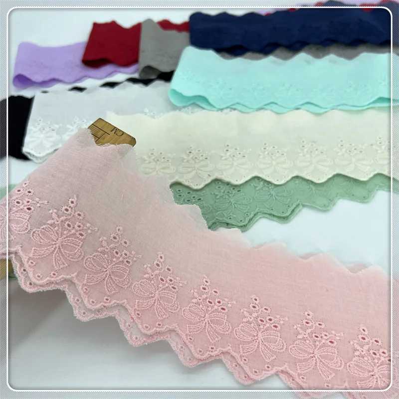 

15 Yards 70MM Bows Dots Flowers Skirt Wavy Edge Embroidery Cotton Bow Lace Ribbon Hair DIY Crafts Handmade Accessories AA2621