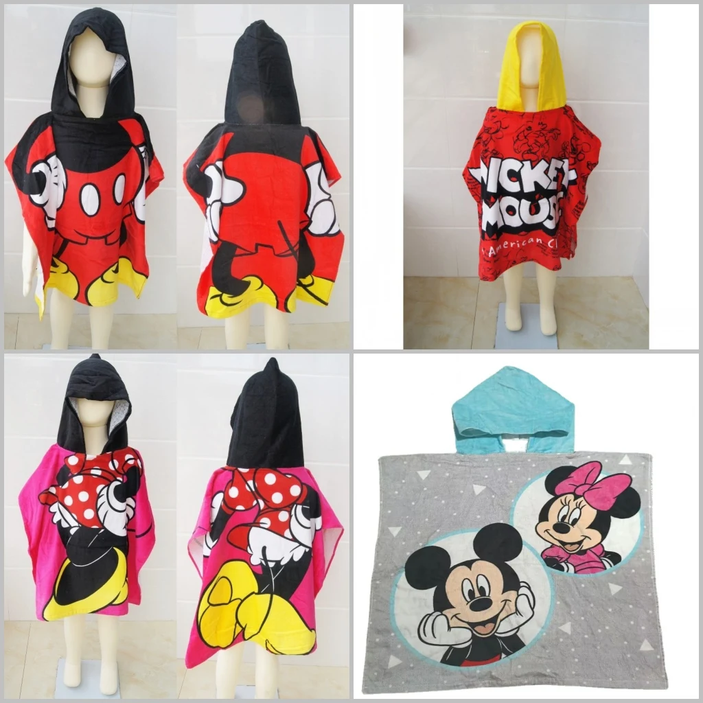 Cartoon Cotton Cute Mickey Minnie Mouse Cosplay Baby Boys Girls Hooded Bath Towel Swimming Cloak Toddler Kids Bathrobe 60x120cm