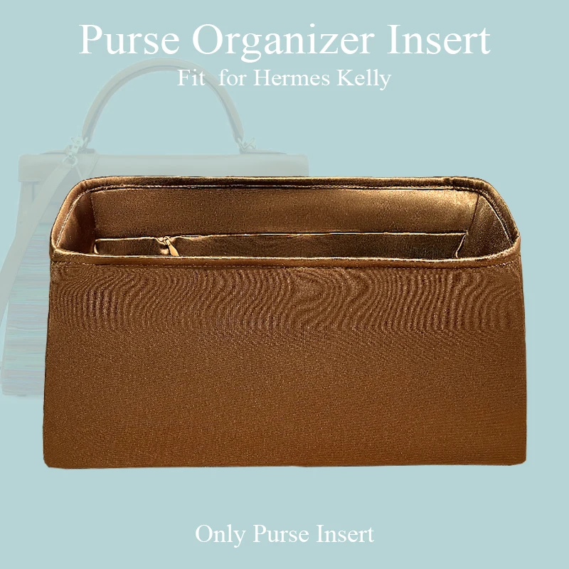 

Purse Organizer Insert for Hermes kelly Handbag Silk Satin Shiny Zipper Storage Bag Multiple Pockets Inside Bag