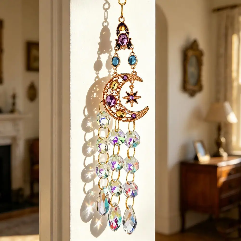 Chime Silver Wind Chime Suncatcher Star Moon Heart Prism Hanging Ornament Rainbow Light Catcher Decor for Window Patio Wind