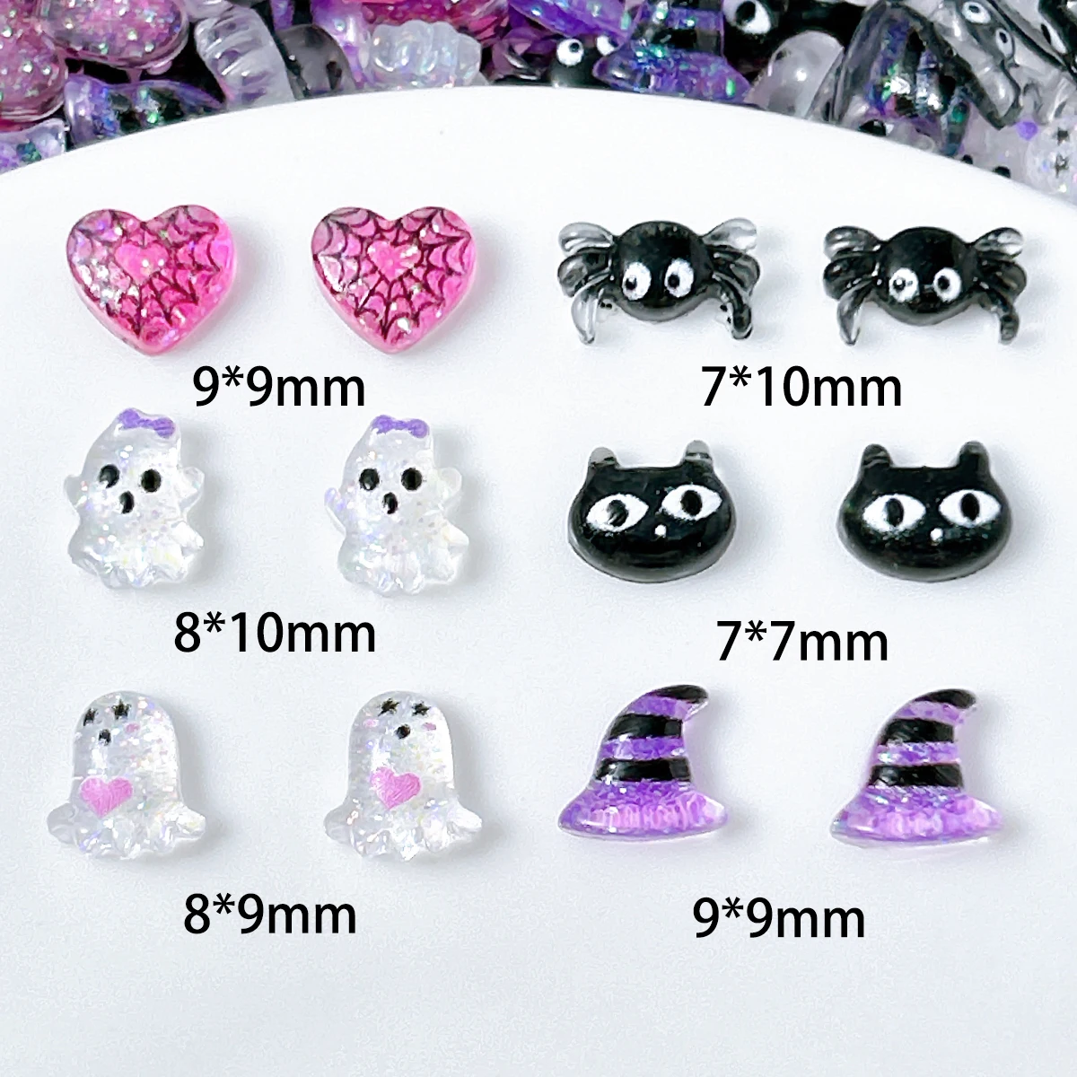 30 Stück Cartoon Niedliche Spinnen-Katzenkopf Harz-Nagelcharms 3D Kreative Transparente Schleife Geister-Herz Nagelkunst-Zubehör DIY Nägel – Detail 2