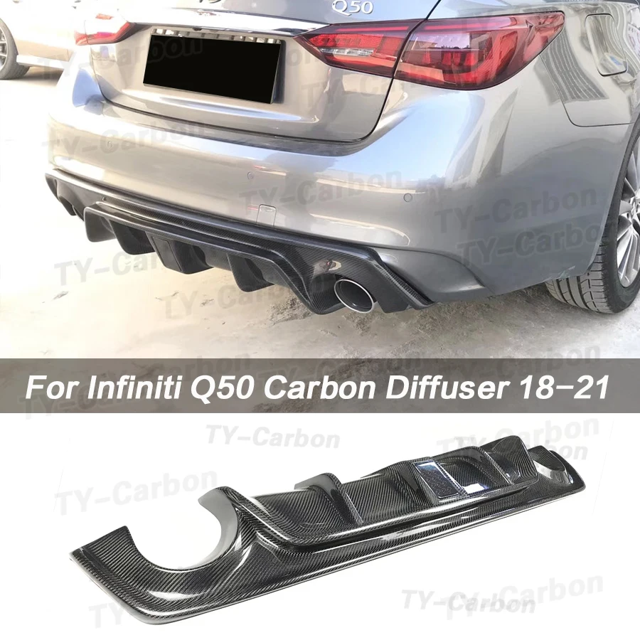 For Infiniti Q50 Rear Bumper Diffuser Lip Real Carbon Fiber Car Boot Splitter Body Kit Spoiler Plate Bracket With Lamp 2018-2021