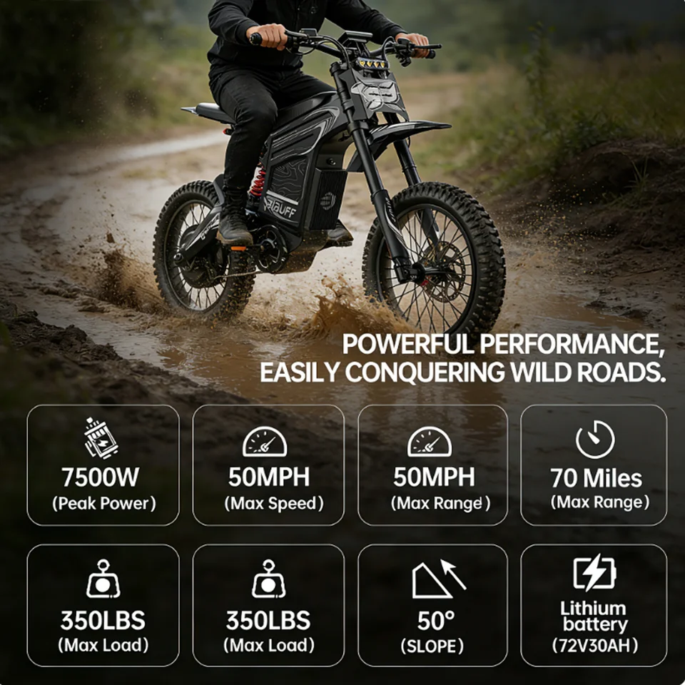 Readygo EKXBike BIBUFF GT600 Off-Road E-Bike 85Kmh 7500W Brushless Motor 72V30AH Lithium Battery E-Bike Adult Electric Motorcycl image 3