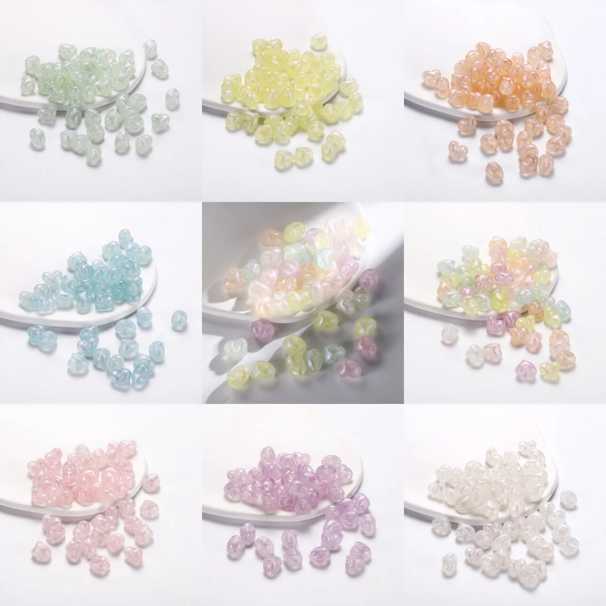 30pcs/lot 9.5×12mm Shiny Heart Beads Acrylic Loose Spacer Beads For Jewelry Making DIY Charms Bracelet Necklace Earrings