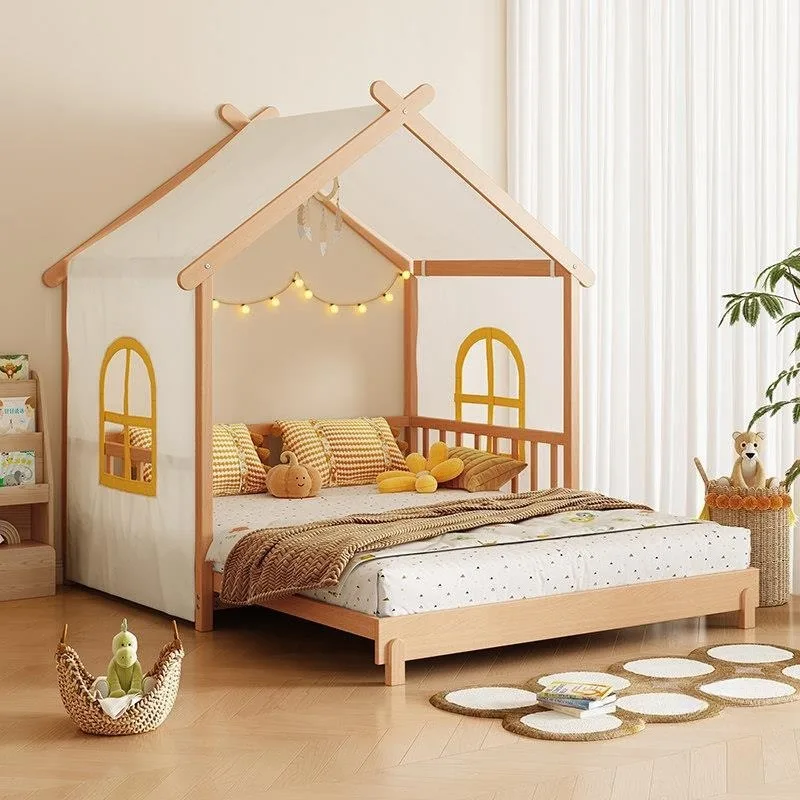Full solid wood retractable boys and girls house small apartment popsicle bed with guardrail 1.5m pull-out