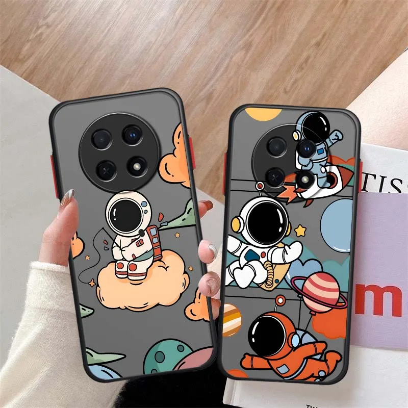 Cartoon Astronaut Planet Cover For OPPO Realme Narzo 70 N65 N63 Note 60 Pro 5G 4G Frosted Translucent Phone Case