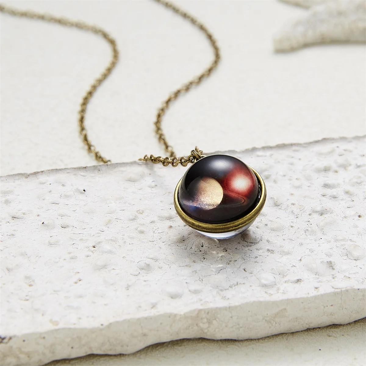 Solar System Universe Space Two-sided Glass Ball Pendant Necklace For Women Men Luminous Moon Sun Earth Planet Necklace Jewelry