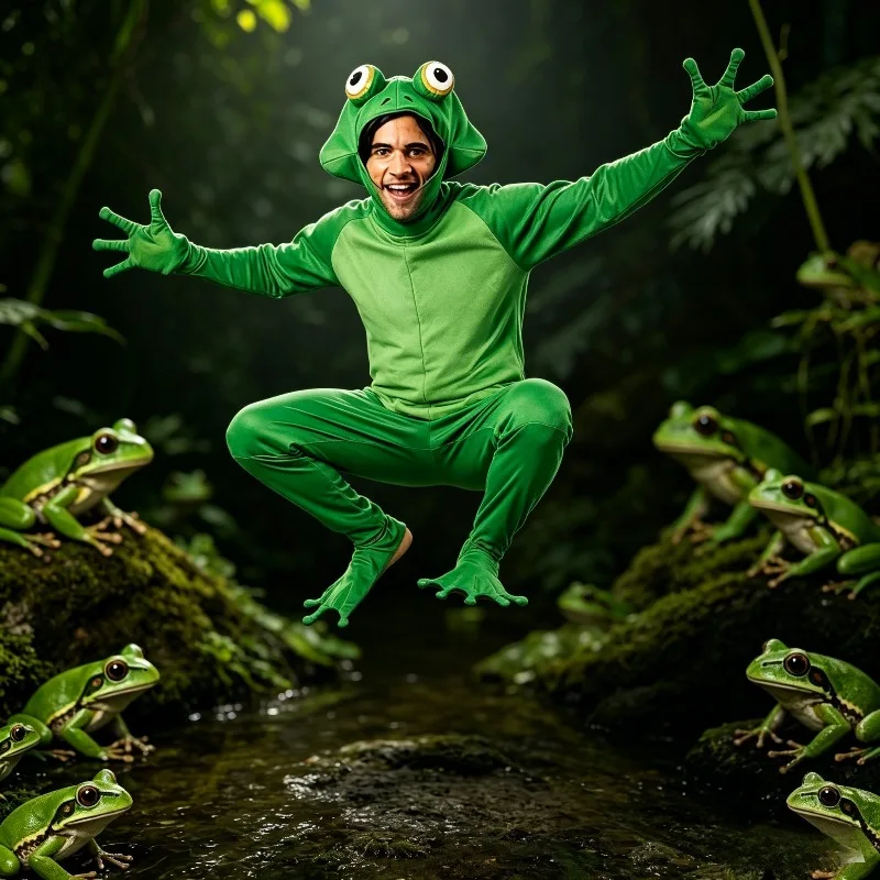Conjunto de Disfraces de Príncipe Rana Verde para Hombre, Disfraz de Animal de Peluche para Halloween, Conjunto Novedoso para Fiestas de Adultos