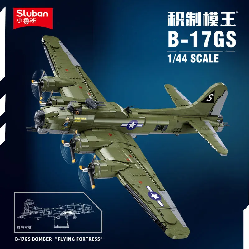 

Sluban WW2 B-17 Bomber Model Building Blocks USAAC Military Flying Fortress Bombardment Aircraft Bricks Set Kids Toy Adults Gift