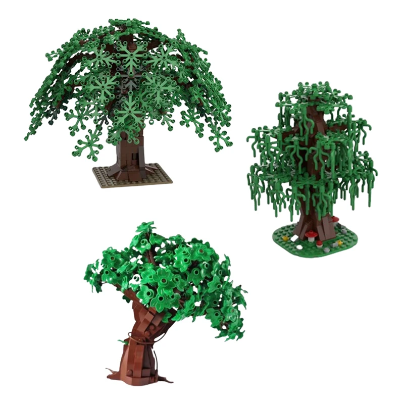 Spot MOC small particle assembly building blocks plant willow small green tree swamp tree house park decoration toy model