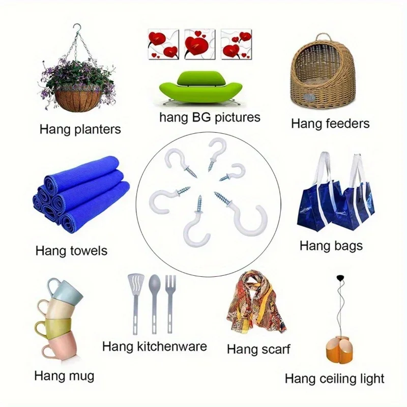 70pcs Heavy-Duty Screw Hooks for Hanging Outdoor Lights, Plants, Wind Chimes, Etc. - Durable Metal Cup Hooks with Screw Eyes