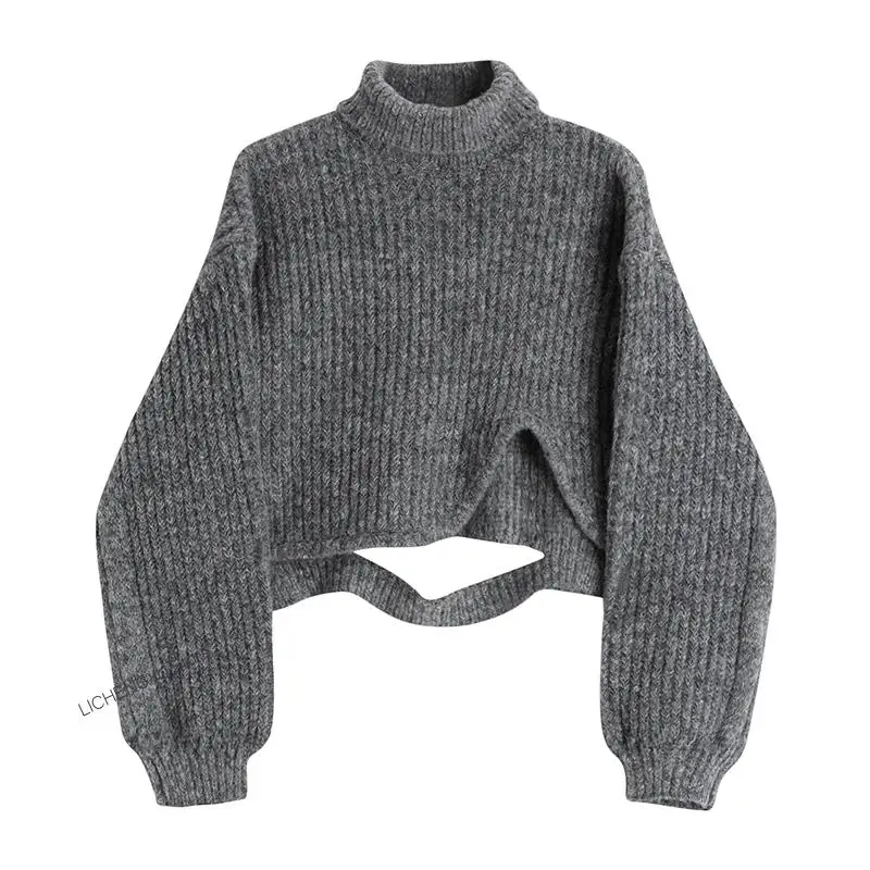 

2022 Knitted Sweater For Women Turtleneck Irregular Pullovers Korean Retro Harajuku Loose Jumper Female Casual Sweaters Spring