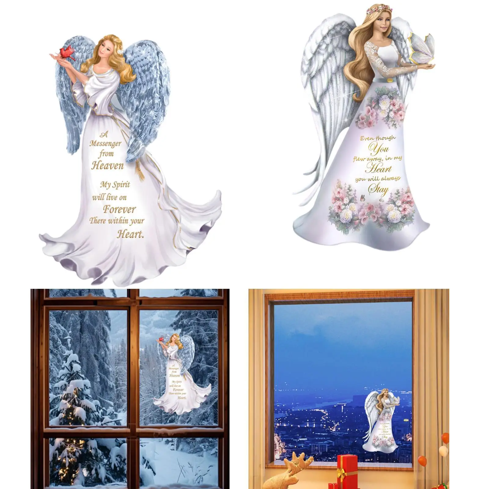 Angel Wall Sticker Decal PVC Wallpaper Party Wall Art Decor Window Cling Christmas Art Mural for Playroom Nursery Home Office