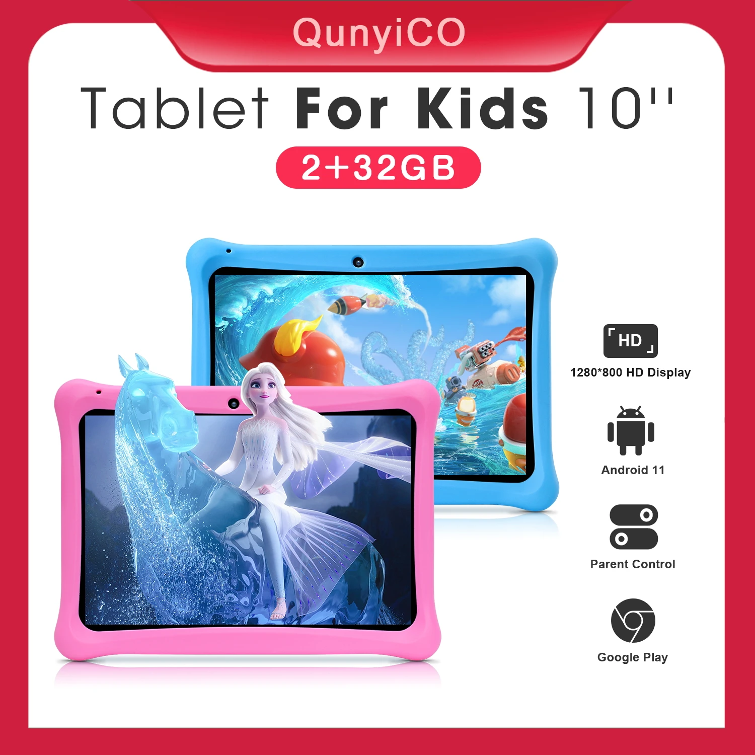 10 zoll Android Kinder Tablet PC Für Studie Bildung Kinder Tablet Mit Silikon Fall 2 + 32GB Google Spielen wiFi Tablet mit Halter