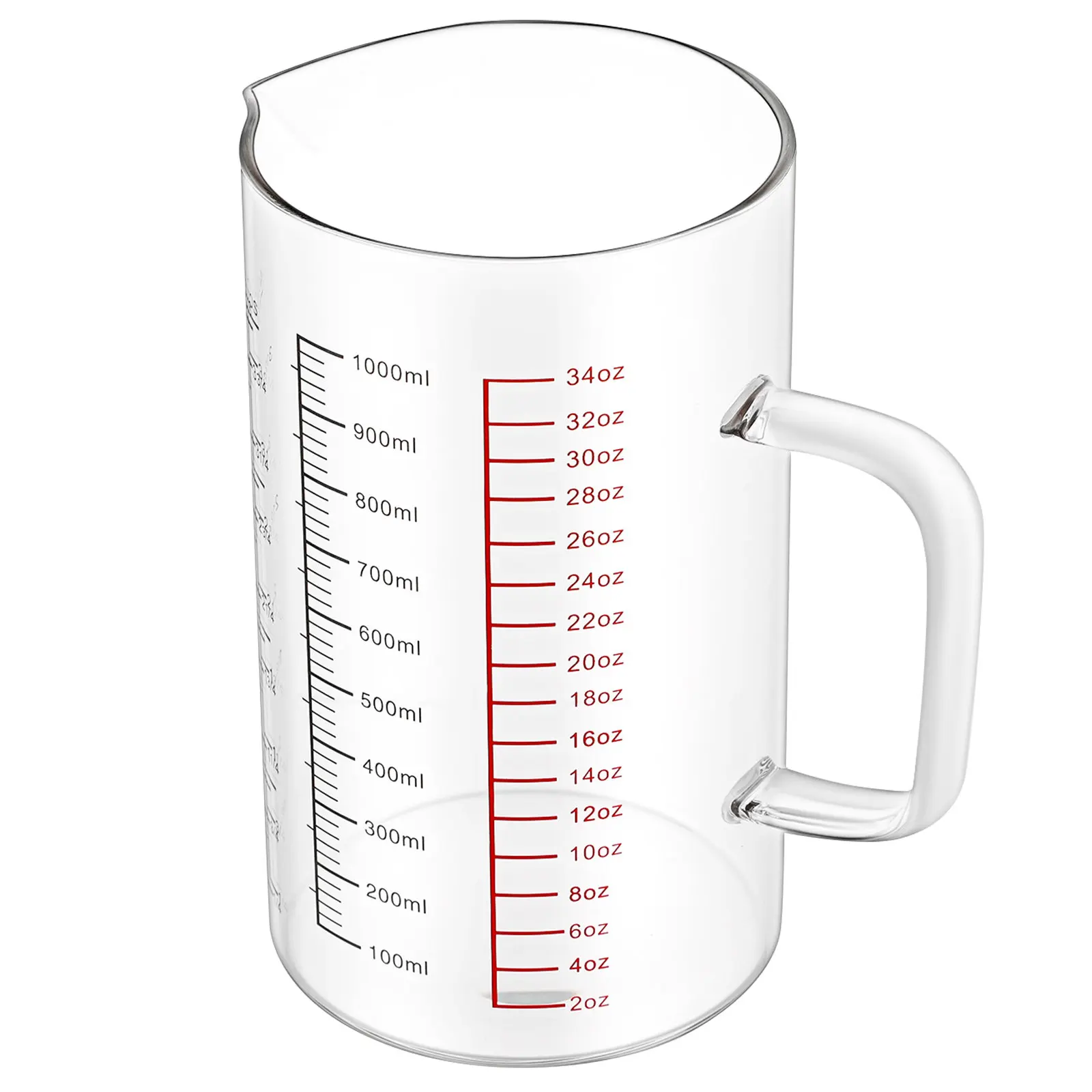 

Мерный стакан из прозрачного стекла 1000 мл с точным носиком, различные единицы измерения, идеально подходит для влажных и сухих ингредиентов, кухонные принадлежности для выпечки