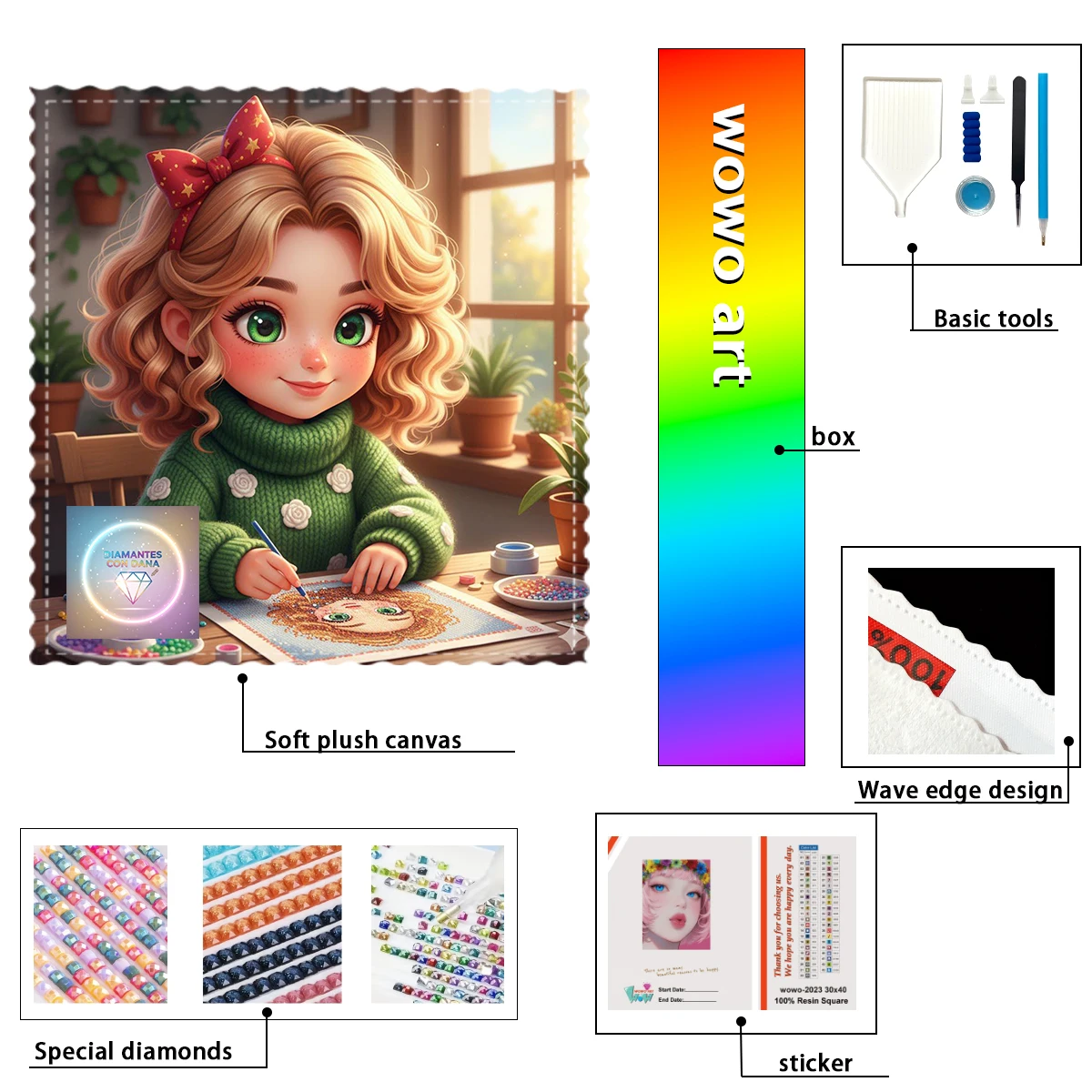 

【Diamantes con Dana】The little girl is making diamond 100% resin FD+ab+xc Diamond Stamping Kit Perfect Masterpiece worth Buyi