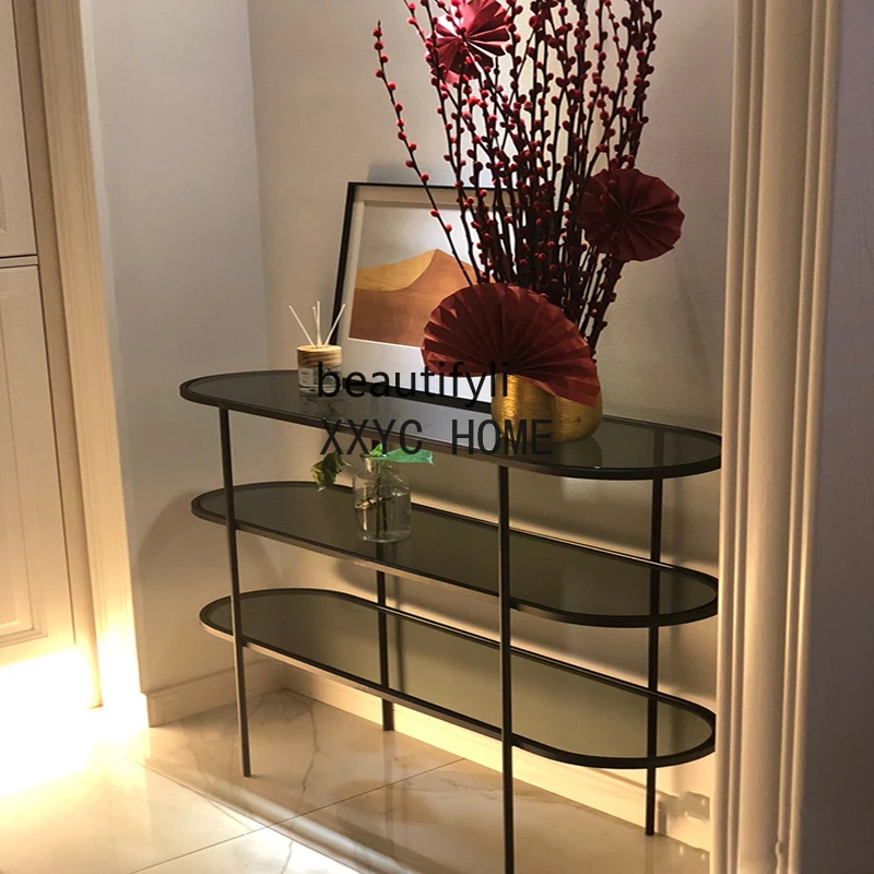 

Стеллаж для хранения с консолью из закаленного стекла, многоярусная настенная витрина для гостиной, Входная стойка