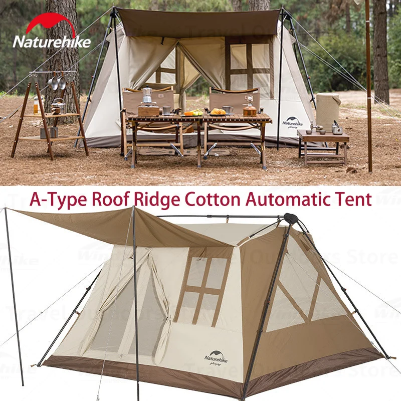 

Naturehike Automatic Tent A-Type Outdoor Camping House Tent 3-4 people Cotton Chalet Tent Tourism Hiking Fishing Quick Build