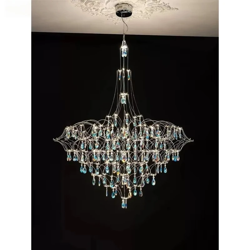 Villa Crystal Chandelier Grand Living Room Light Luxury Italian Style Starry Modern Art Staircase Lamp For Double-height Spaces