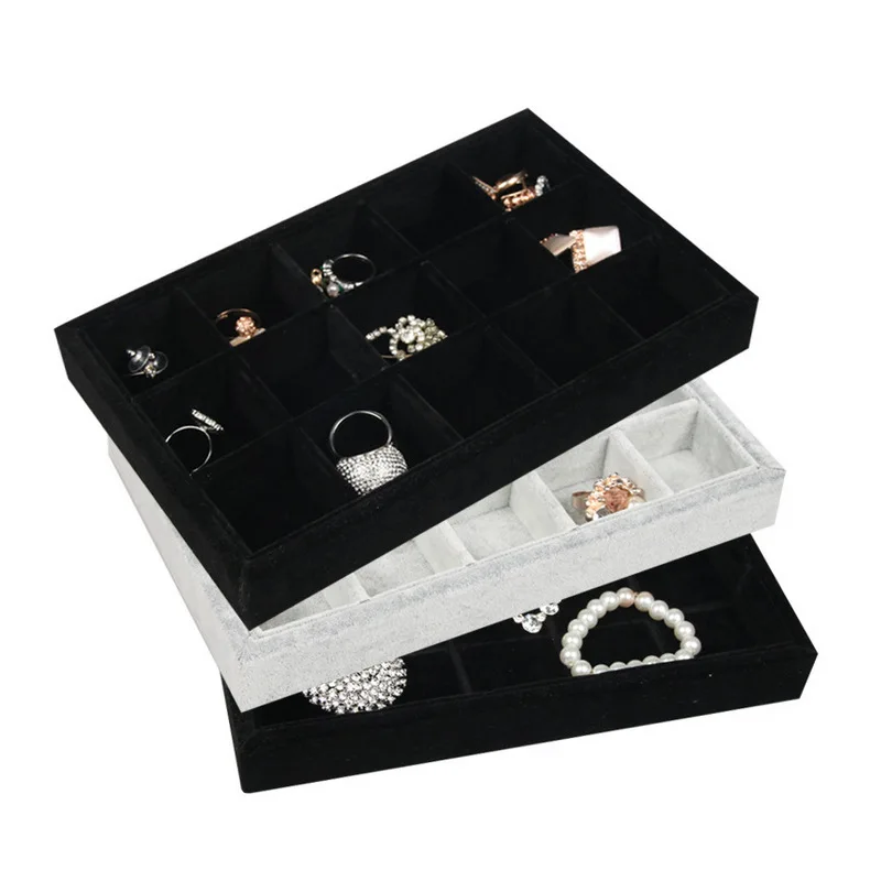 15Grids Velvet Jewelry Display Carrying Case Storage Tray Ring Bracelet Necklace Watch Pendant Stud Earring Beads Organizer