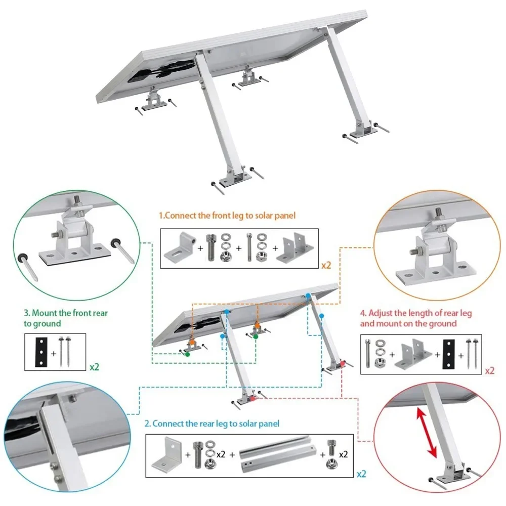15-30° adjustable Solar Bracket With rubber pad 2 brackets included Solar Stand Complete set Hex screw equipped